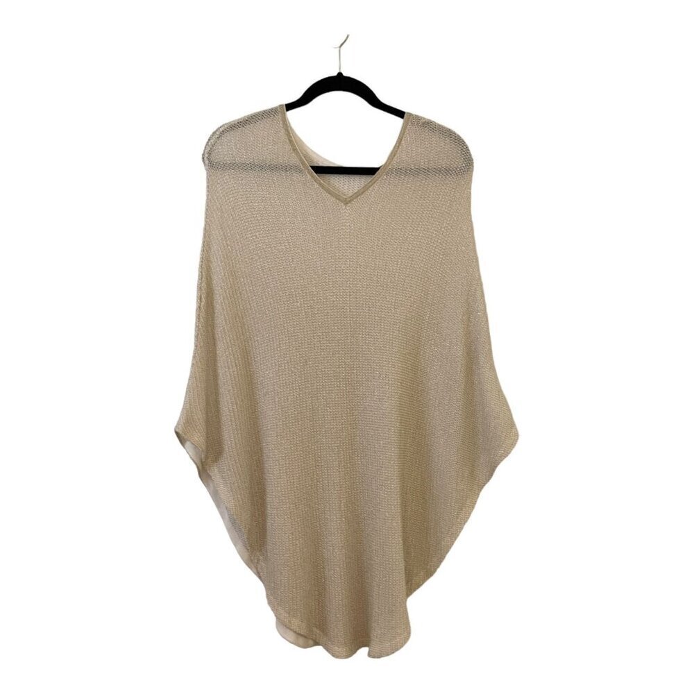 Maje One Size Poncho Cape Sweater Lurex Cream Gold Knit